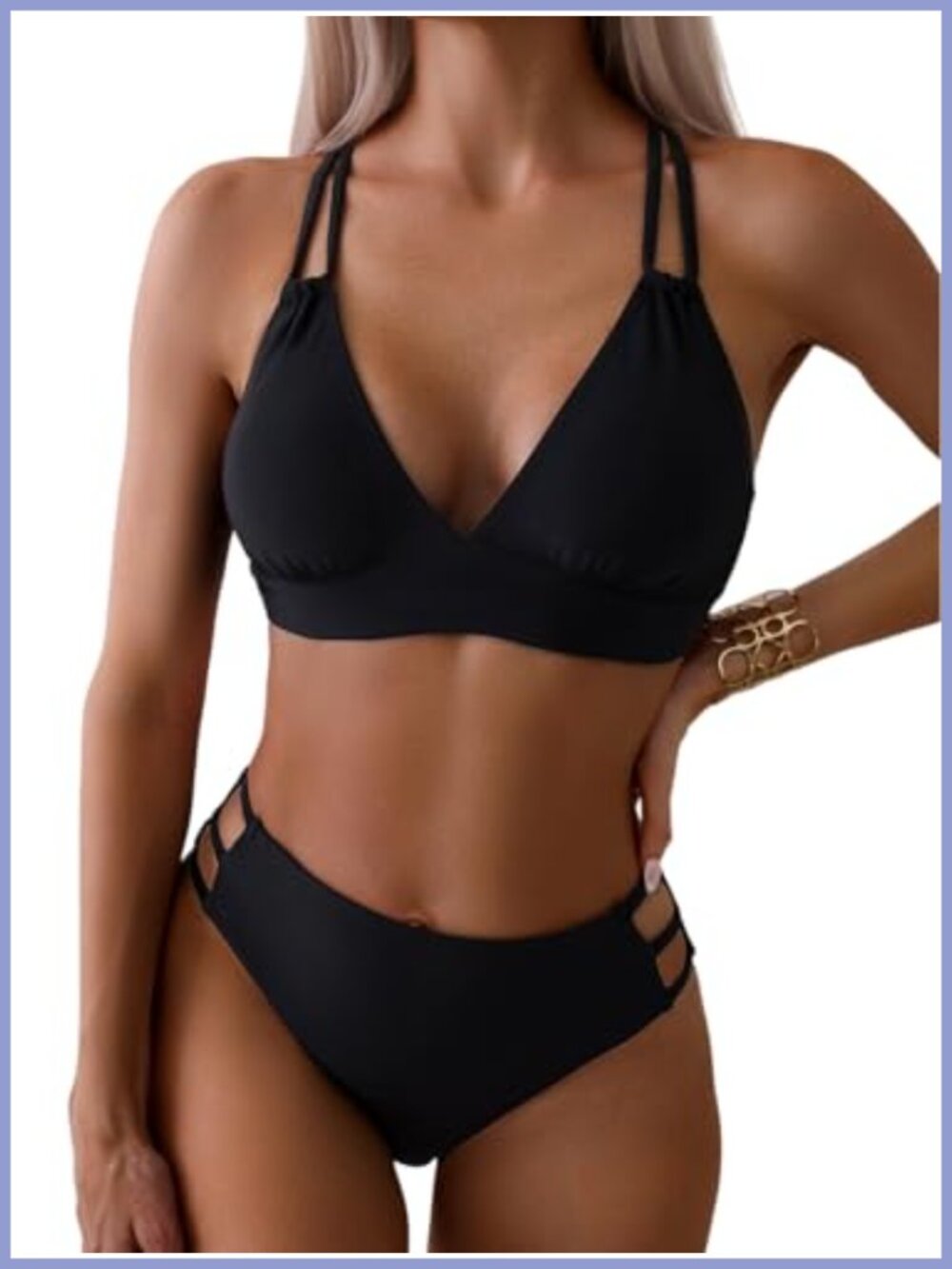 Women's Push Up V Neck Bikini Set Criss Cross Back Two Piece Bathing Suit